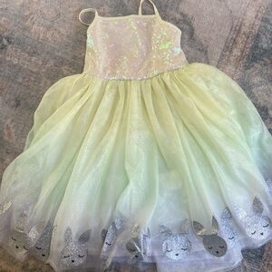 Zunie Yellow Pink Green and Purple Sparkly Dress with Bunnies